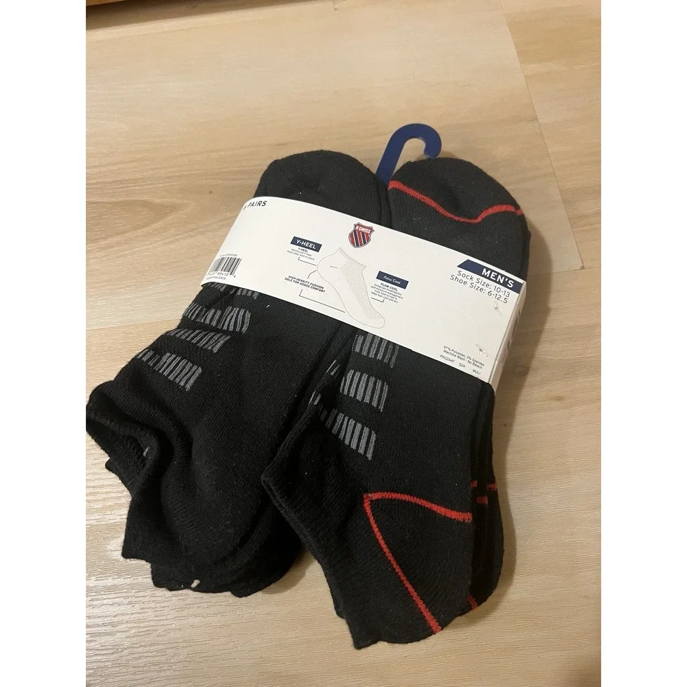 K-Swiss Men's Black‎ No Show Socks 6 Pair Shoe Size 6-12.5 Flow Cool Y Heel